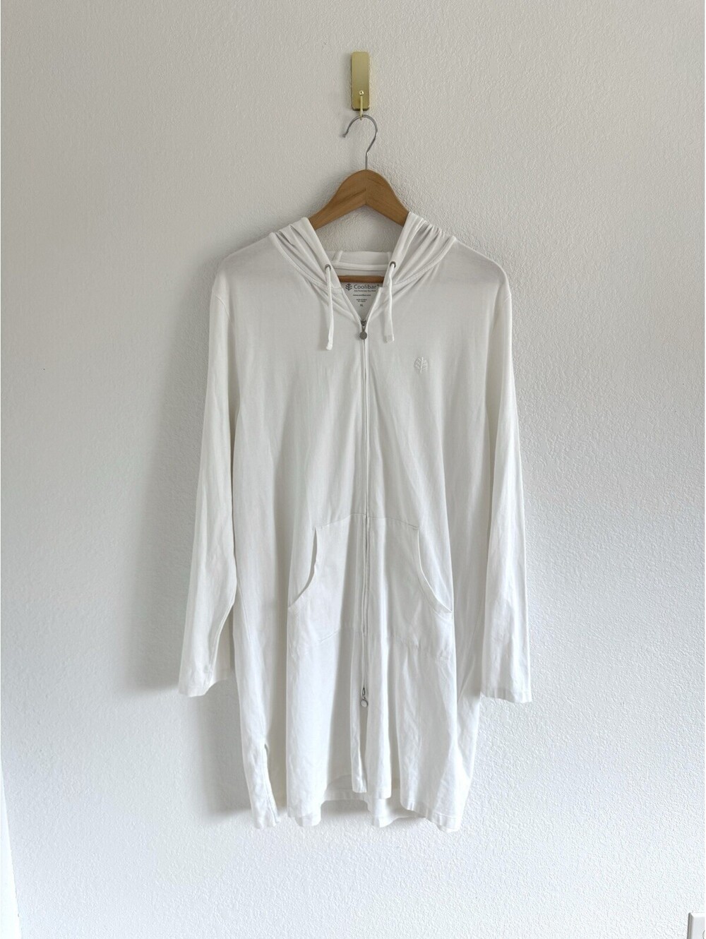 Coolibar Cabana Hoodie Women’s XL White UPF 50+ Full Zip Hooded Pockets